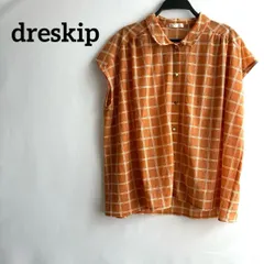 dreskipオレンジLL半袖ブラウスチェック襟付き高級感上品薄手