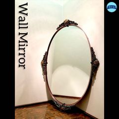 ◉Wall Mirror／ウォールミラー◉掛け鏡◉ブロンズ色◉全長１０４cm◉アンティーク◉大型鏡◉壁掛けミラー◉