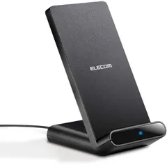 エレコム ワイヤレス充電器 Qi 2枚コイル 【横置きでも充電可能】(iPhone/Android 5W対応) 卓上 スタンド 認証取得 ブラック W-QS05BK [ブラック] [1)充電器単体]