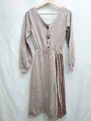 ◇ ◎⊇ LIP SERVICE アシメ　プリーツ　ニット 長袖 膝下 ワンピース サイズF ベージュ レディース P  【1409250015007】