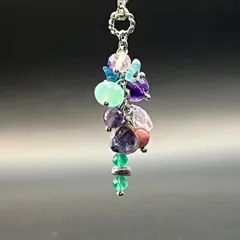 天然石  ブルーグリーンパープル ポンポネネックレス フリロシリーズ316lサージカルステンレス fr0315