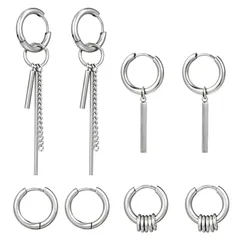 Hitchlike ピアス メンズ レディース 4ペアセット チェーンピアス イヤリング フープ リング フープピアス 両耳用 ボディピアス ステンレス 金属アレルギー対応 人気 シンプル ファッション プレゼント