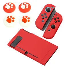 『人気商品』Switch用カバー＆ジョイスティックカバー スイッチ用ケース カバー アナログスティックカバー 4ｘ猫爪肉球 Joy-Con用カバー 全面保護ケース 耐久性tpu素材 キズ防止 衝撃吸収 着脱簡単 擦り傷防止 取り外し可能 指紋防止 可愛い(レッ