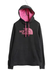 【お得なクーポン配布中!】 ノースフェイス プリント スウェット フード パーカー レディース L 古着 プルオーバー トレーナー 裏起毛 アウトドア ツートン 黒 ピンク