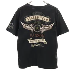 VANSON バンソン バック フライングスター 刺繍 半袖 Tシャツ M ブラック メンズ 古着