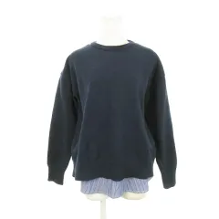 ビーミングバイビームス B:MING LIFE STORE by BEAMS ニット セーター フェイクレイヤード クルーネック 長袖 バックスリット シャツ ストライプ ONE 紺 ネイビー /AH17