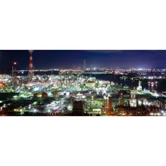 絵画風 壁紙ポスター (はがせるシール式) -地球の撮り方- 夜の宝石箱 工場萌えする四日市コンビナートの工場夜景 パノラマ キャラクロ C-ZJP-024P1 (パノラマ版 1440mm×576mm) ＜日本製＞ ウォールステッカー お風呂ポスター