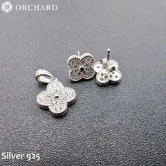 シルバー925 ジルコニア フラワーペンダント＆ピアスセット 華やかな輝き メンズ レディース 高級ジュエリー