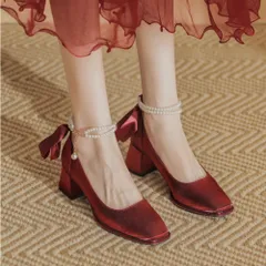 ☆ ワインレッド ☆ 39(24.5cm) ☆ ブライダルシューズ 太ヒール  フォーマルシューズ レディース パーティーパンプス ブライダルシューズ パーティーシューズ サンダル おしゃれ 靴 シューズ エレガント かわいい 上品 結婚式 発表会 演奏会