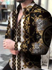 バロック柄長袖シャツ 黒 109 ドレスシャツ Yシャツ 柄シャツ スーツ ホスト ヤクザ ヤンキー オラオラ系 悪羅悪羅 服 メンズ ファッション