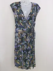 ◇ ◎ PAGEBOY ALICIA ボタニカル柄 ノースリーブ 膝丈 カシュクールワンピース サイズF ブラック マルチ レディース  【中古】 【1206290005353】