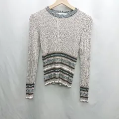 ◇ ⊇ OPAQUE.CLIP ボーダー柄　長袖 リブニット サイズS ライトグレー ブラック系 レディース E  【1501160015648】