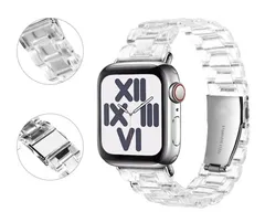 透明 クリア 樹脂 Apple Watch バンド 樹脂バンド コンパチブル 41 40 38 45 44 42 軽量 防水 一体型 アップルウォッチバンド 全シリーズ対応 Apple ベルト樹脂素材 交換バンド 長さ調節 ステンレス鋼バックル付き