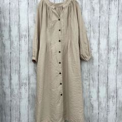 【 le ciel 】綿混 2way ボリュームロングワンピース ウエストリボン ベージュ