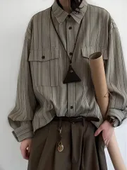 メンズ ボタンアップシャツ ユニセックス レディース 縦ストライプ 長袖 ルーズフィット ノンストレッチ 秋冬  オフィスカジュアル ヴィンテージ風