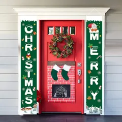 【迅速発送】Paready クリスマス 玄関飾り 取り付け具 付き Merry Christmas ポスター 長尺 タペストリー ドアバナー 玄関 装飾 クリスマス 飾り クリスマスデコレーション 壁掛け カーテン フラッグ 吊り下げ 屋内 屋外 緑