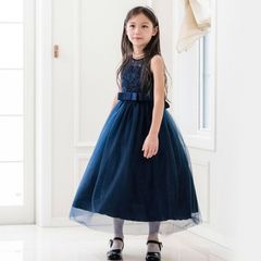 【ネイビー】デコルテシースルーレースロングドレス TAK キッズ キャサリンコテージ