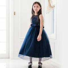 【ネイビー】デコルテシースルーレースロングドレス YUP12 《メール便優先商品》 キッズ キャサリンコテージ