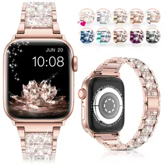 LELONG Apple Watch用バンド 38mm 40mm 41mm Series 9 8 7 6 5 4 3 2 1 SE Ultra レディース キラキラ交換用ブレスレット iWatchバンド ス [ローズゴールド] [38mm/40mm/41mm]