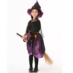 ハロウィン 衣装 子供 女の子 魔女 コスプレ キッズ ハロウィーン 仮装 コスチューム 衣装 女の子 仮装 子供用 パーティー 子供ドレス 子供服 ワンピース ウィッチ 発表会 演劇 幼稚園 紫 パープル ドレス ガールズ ハロウィーン halloween