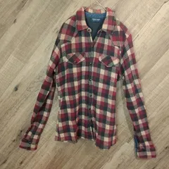 M1-01991【Mens】ZARA yOUNG(ザラヤング) 長袖 ジャケット (L) / 赤×黒×白 チェック柄 全体的に毛羽立ち有 表、上から5番目のスナップボタンとれてる 首まわり色落ち有 G