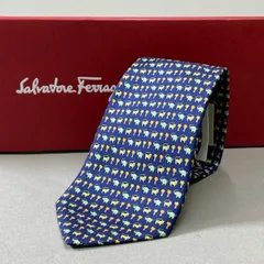j16《極美品》Salvatore Ferragamo サルヴァトーレフェラガモ ネクタイ  シルク 絹100％ イタリア製 フォーマル ネイビー マルチカラー メンズu02t