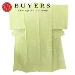 【中古】 色無地 正絹(金銀糸除く) ライトグリーン系 唐草模様 一つ紋 単衣 和装 呉服 和服 きもの レディース 女性