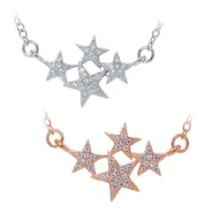 4連星 35連CZダイヤモンドネックレス レディースアクセサリー キュービックジルコニア シルバー925 ピンクゴールド ジュエリー プレゼント