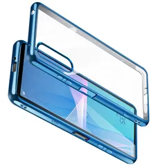Xperia 10 III/Xperia 10 III Lite ケース クリア エスクペリア10iii XQ-BT44 SO-52B SOG04 カバー スマホケース 透明 耐衝撃 tpu 薄型 ソフト 背面クリア 青縁 メッキ加工 ストラップホ