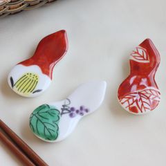 未使用保管品✨京焼 清水焼 赤濃雲錦 瓢型箸置き 単品✨箸置 桜 紅葉