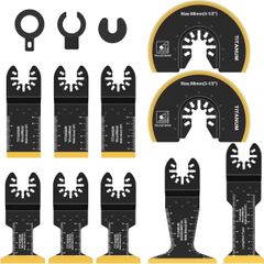 マルチツール 替刃 刃先チタンメッキ 10点セット チタンメッキ 替え刃 金属木材兼用 超硬 カットソーブレード マルチ交換用ブレード 高速切断 プロ仕様 電動工具 先端工具 マキタ 日立 ボッシュ BOSCH デウォルト スペーサーアダプター3個付き