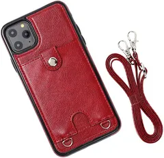 MocliL iPhone 11 Pro スマホショルダー ストラップ ケース 斜めがけ 首掛け 肩掛け カード収納 レディース メンズ iP11P ML0028( レッド,  iPhone 11 Pro)のサムネイル