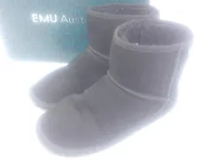 ◇ ◎ EMU Australia Wallaby Mini Teens キッズ 子供靴 ショート ムートン ブーツ サイズJAPAN23 ブラック レディース E  【1303280001880】