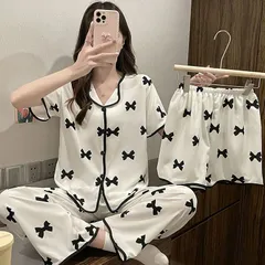 ルームウェア レディース 3点セット パジャマ ルームウェア 半袖 Ｔシャツ パンツ ハーフパンツ ロングパンツ 長ズボン 上下セット セットアップ ゆったり 可愛い 女性 寝間着 部屋着 セット 寝巻き 柔らか プレゼント カジュアル jQRE332