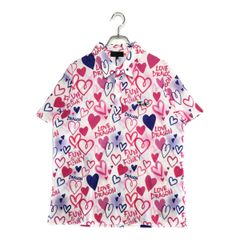 未使用品 メンズ ダンスウィズドラゴン DANCE WITH DRAGON 半袖ポロシャツ 4(LL) 白×ピンク 総柄
