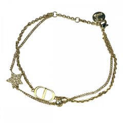 ディオール ブレスレット レディース 2連 ダブルチェーン アクセサリー CDロゴ アジャスター付き スター Dior ラインストーン    ゴールド 約4.6g 美品【中古品】