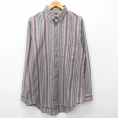 XL/古着 長袖 シャツ メンズ 00s ロング丈 ボタンダウン グレー他 ストライプ 24oct07 中古 トップス