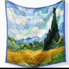 世界名画シリーズ スカーフ 『糸杉のある麦畑』ゴッホ　シルク
