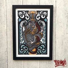 尾九 龍画  昇り龍 黒龍 A4サイズ フレーム付き