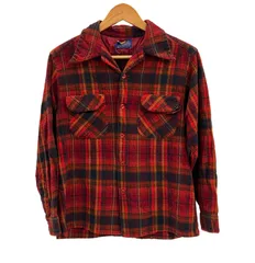 ペンドルトン PENDLETON 70's 70年代 WOOL ウール チェックシャツ ボードシャツ  ネルシャツ 開襟 オープンカラー ボックス vintage ヴィンテージ MADE IN USA アメリカ製 長袖 レッド Lサイズ 101MT-3947