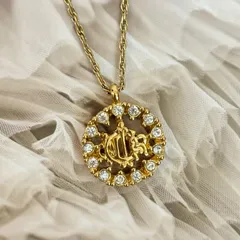 【極美品】クリスチャンディオール ネックレス エンブレム 丸型サークル GPメッキ ラインストーンゴールド Christian Dior Vintage Necklace Gold Stone 22158