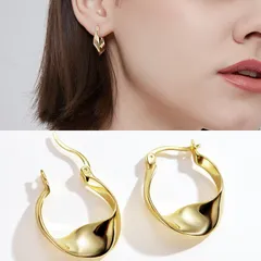 ピアス ツイストピアス フープ 揺れる ぶらさがり 金属アレルギー対応 シルバー925 ゴールド キャッチレス レディース 女性 大ぶり シンプル 上品 おしゃれ