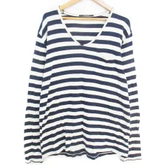 アメリカンラグシー AMERICAN RAG CIE カットソー Tシャツ 長袖 Vネック 透け感 ボーダー柄 2 白 紺 ホワイト ネイビー /FF17のサムネイル