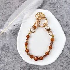 【SALE】4wayビーズキーチェーン（ブラウン）キーホルダー キーリング キーチャーム 鍵 便利アイテム