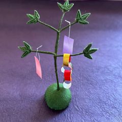 笹の葉　七夕飾り　つまみ細工  ハンドメイド　パーツ　笹　七夕　ミニチュア　インテリア