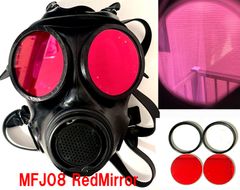 MFJ08ガスマスク用レンズ 赤 レッドミラー  フィルム GasMask　外付けリング付