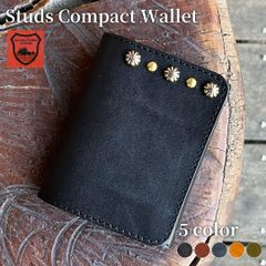 栃木レザー財布 コンパクト財布 ミニ財布 スタッズ財布 二つ折り財布 メンズ財布 wallet 小さい財布 日本製 新品 5色展開 ［WL001W-ST1］ 送料無料