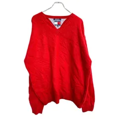 TOMMY HILFIGER ニット セーター XXLサイズ トミーヒルフィガー Vネック ビッグサイズ レッド 古着卸 アメリカ仕入 t2410-3479