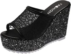 G-tiamo ジーティアモ 厚底 サンダル ミュール ウェッジ ソール ヒール さんだる オープントゥ おしゃれ かわいい レディース( ブラック,  23.5 cm)