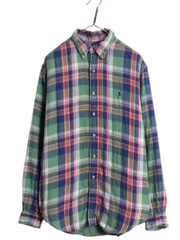 【お得なクーポン配布中!】 00s ラルフローレン 2レイヤー チェック フランネル ボタンダウン シャツ メンズ L / オールド ポロ 長袖シャツ ネルシャツ ワンポイント